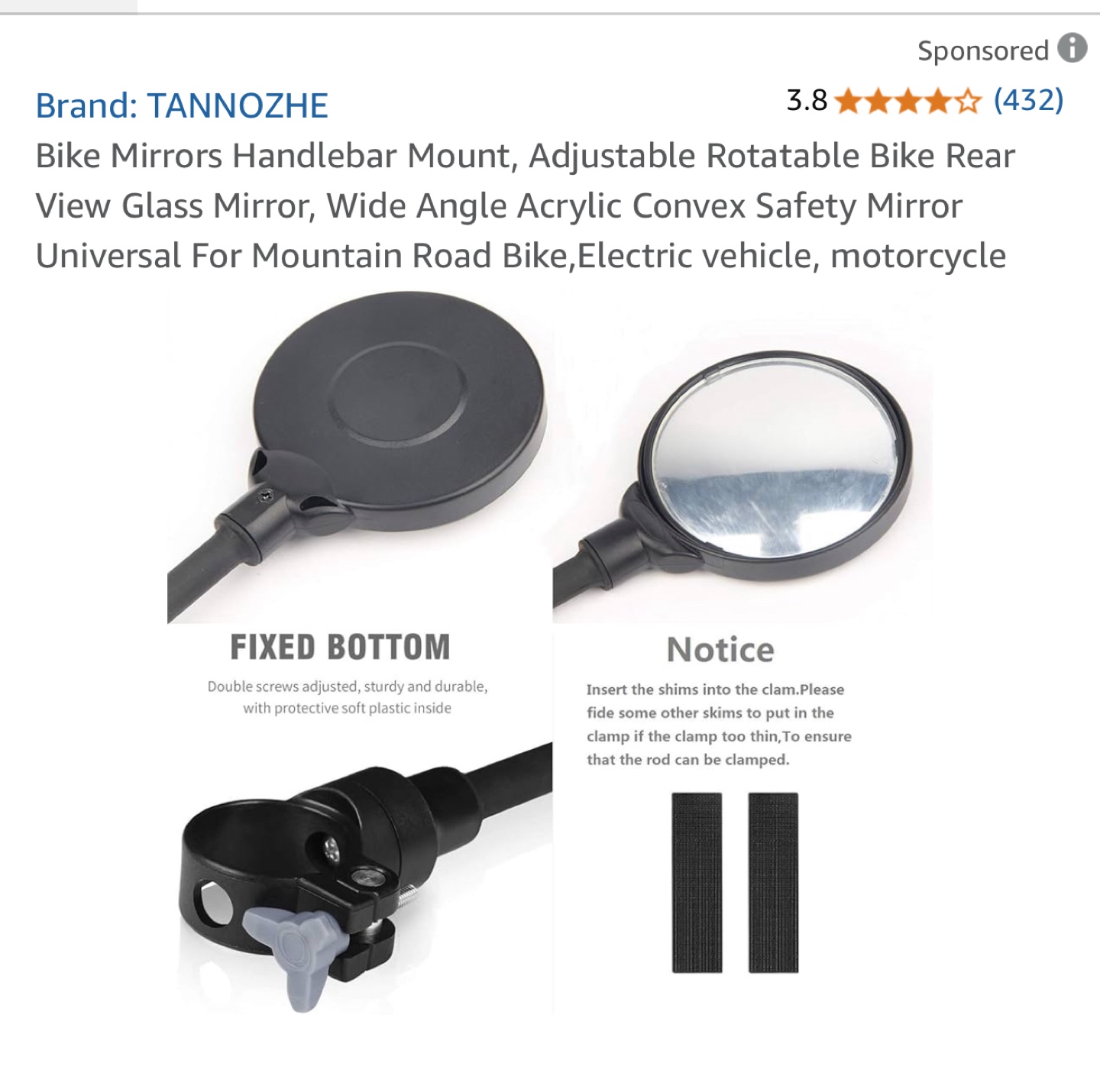 TANNOZHE Bike Mirrors Handlebar Mount - photo 4