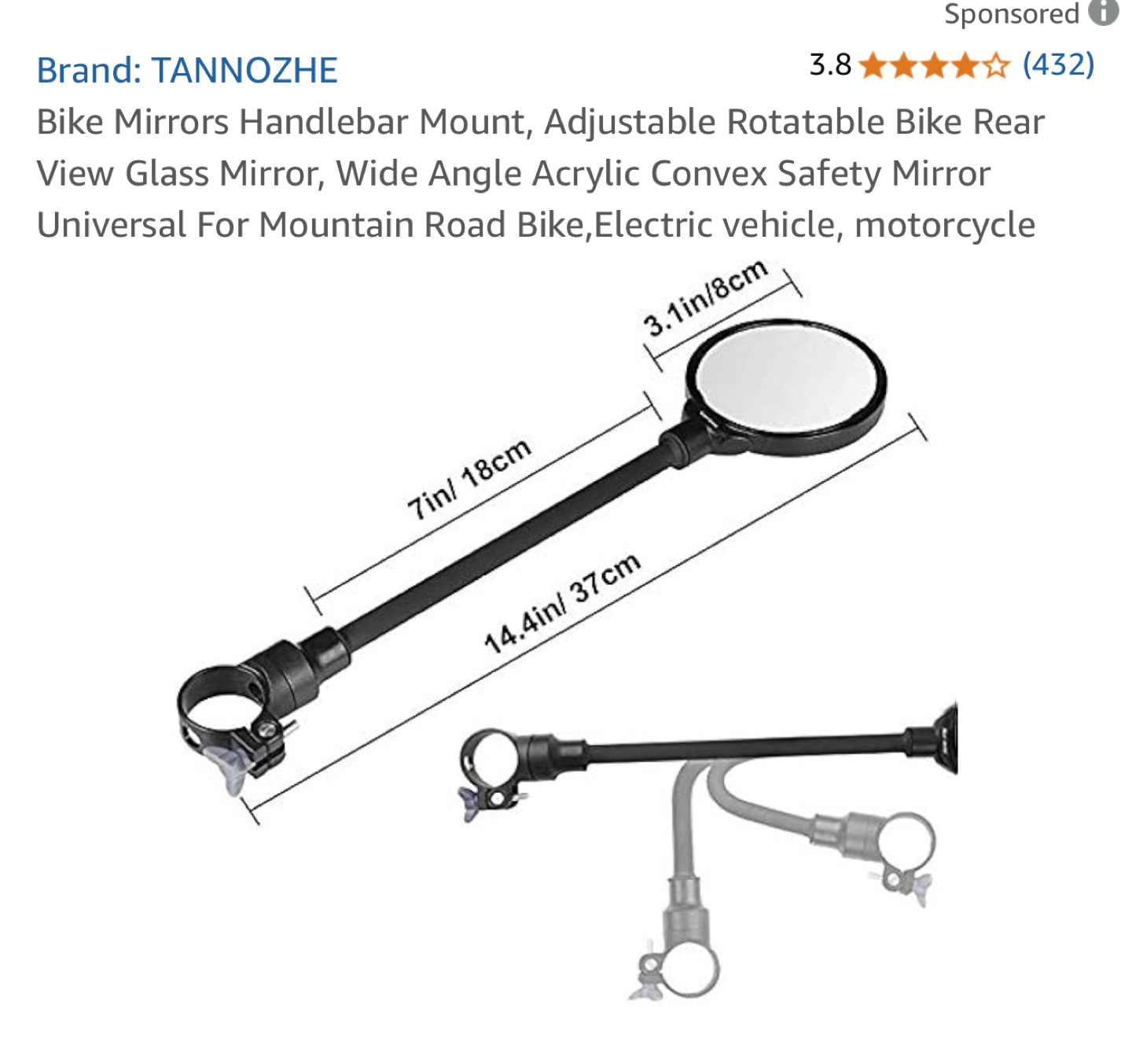 TANNOZHE Bike Mirrors Handlebar Mount - photo 2