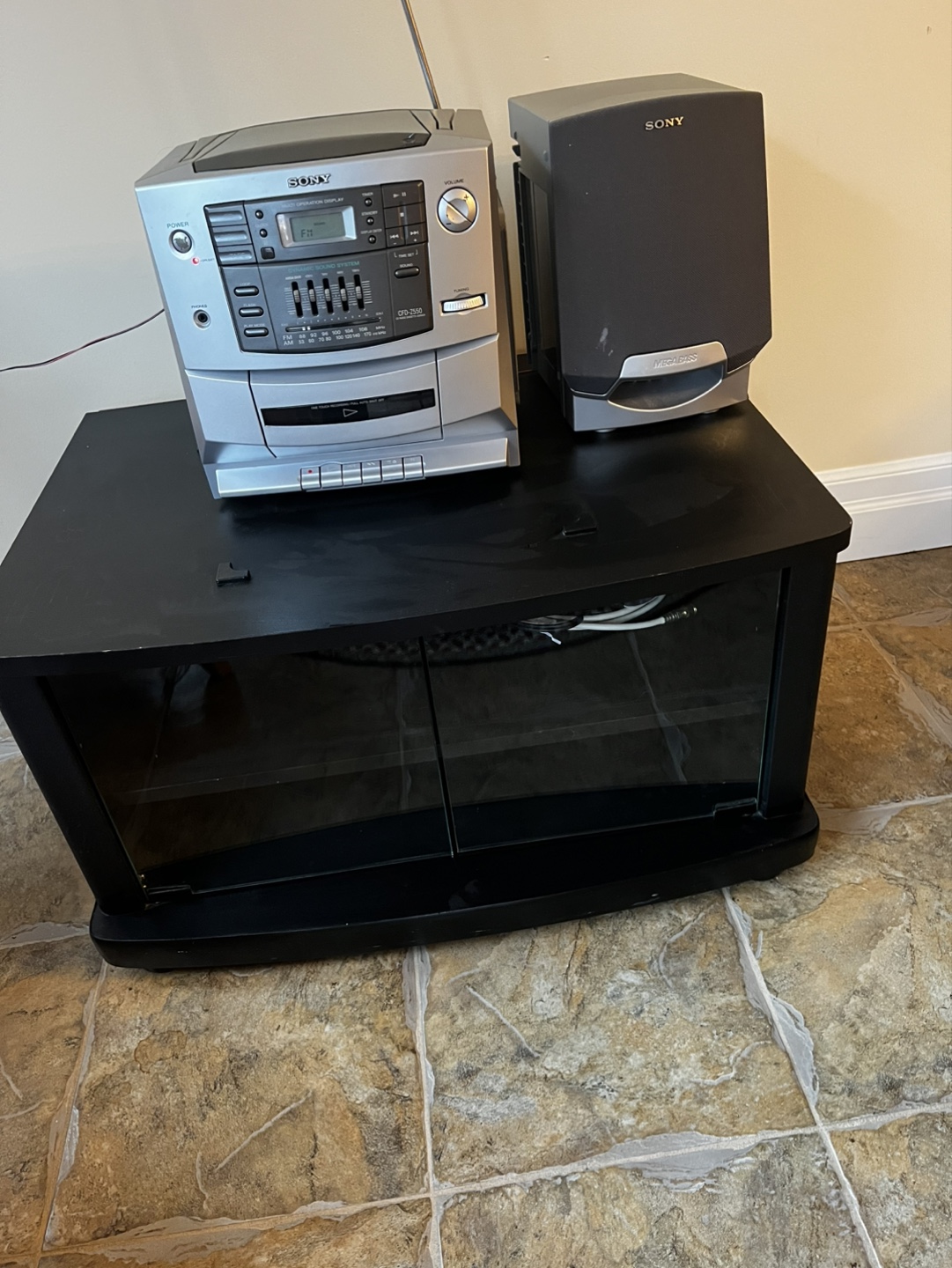 Black TV Stand with Glass Doors