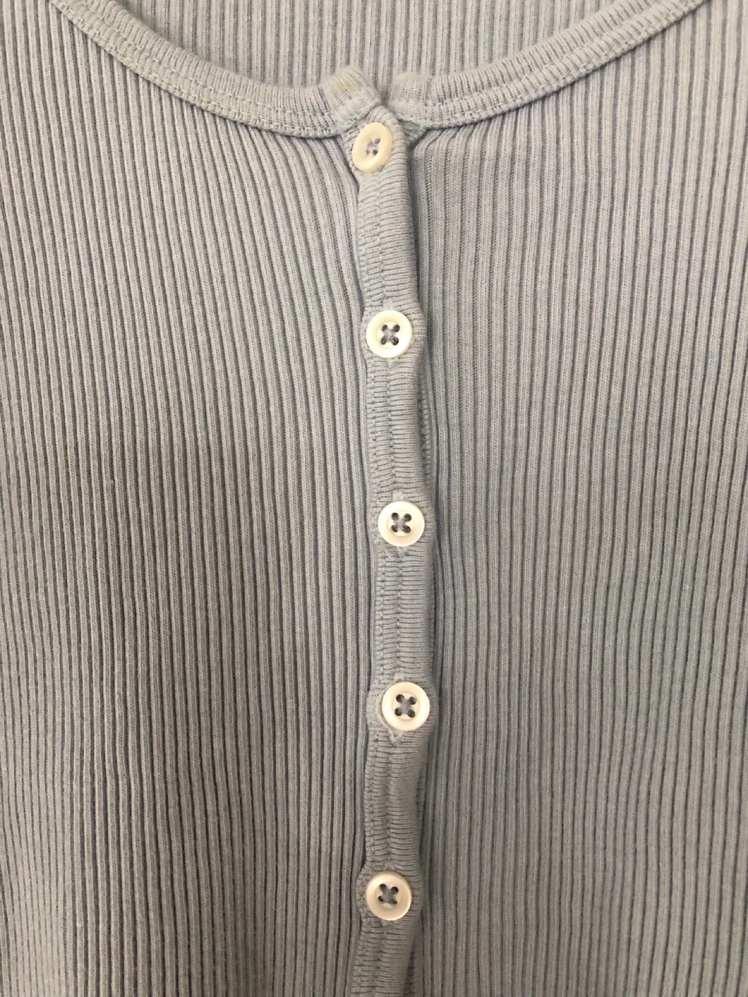 Brandy Melville Blue Button-Up Ribbed Long Sleeve Crop Top image indicator(2)