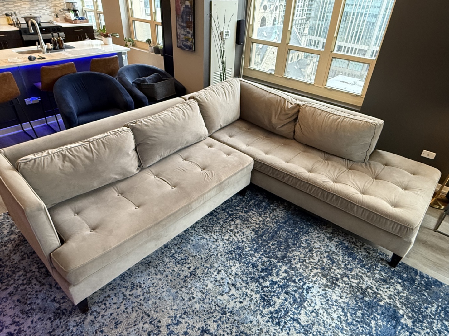 Beige Velvet Sectional Sofa