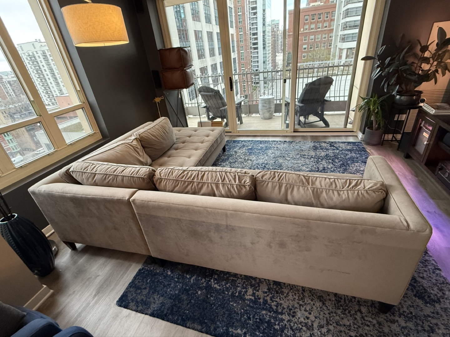 Beige Velvet Sectional Sofa - photo 2