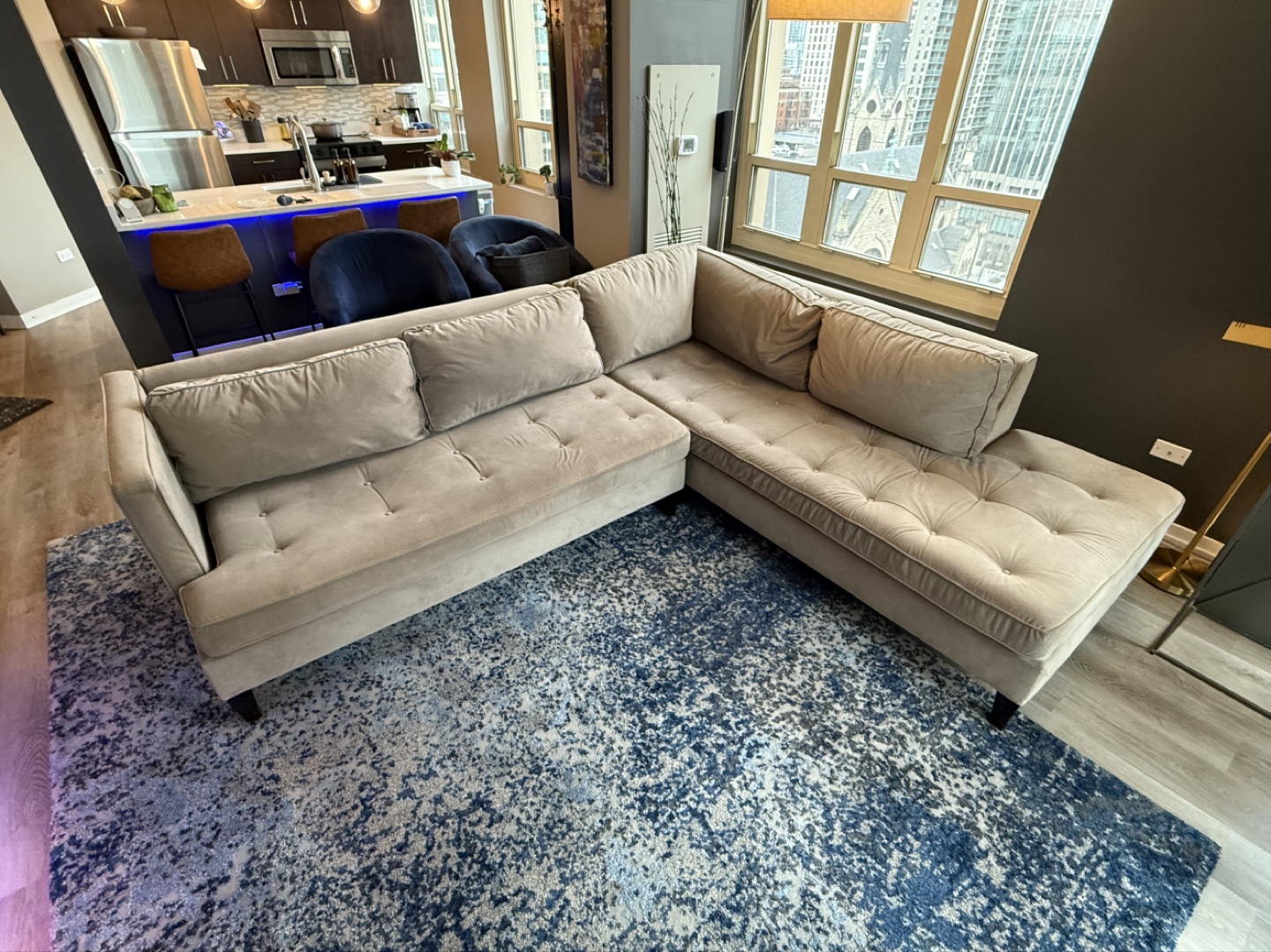 Beige Velvet Sectional Sofa - photo 3