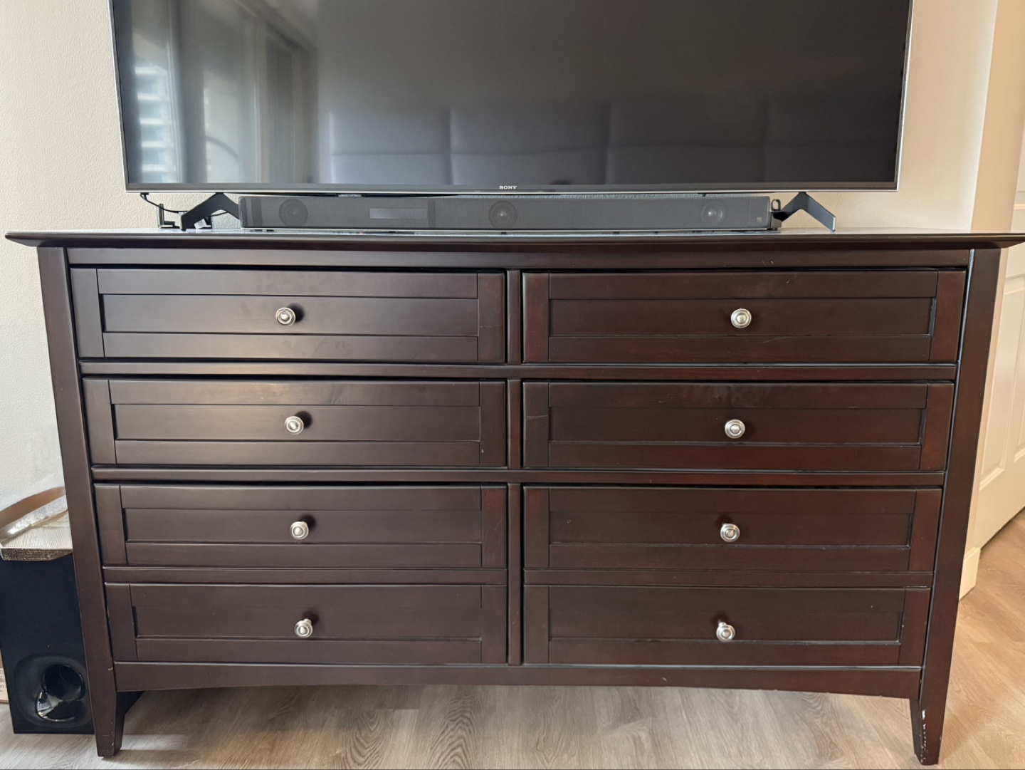 Dark Brown Wooden Dresser Set with Mirror