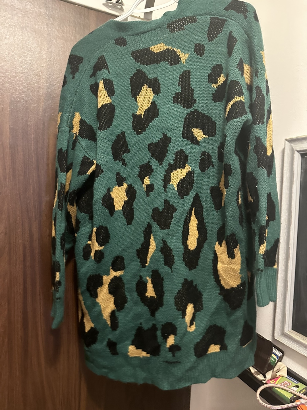 Green Leopard Print Knit Cardigan Sweater - photo 2