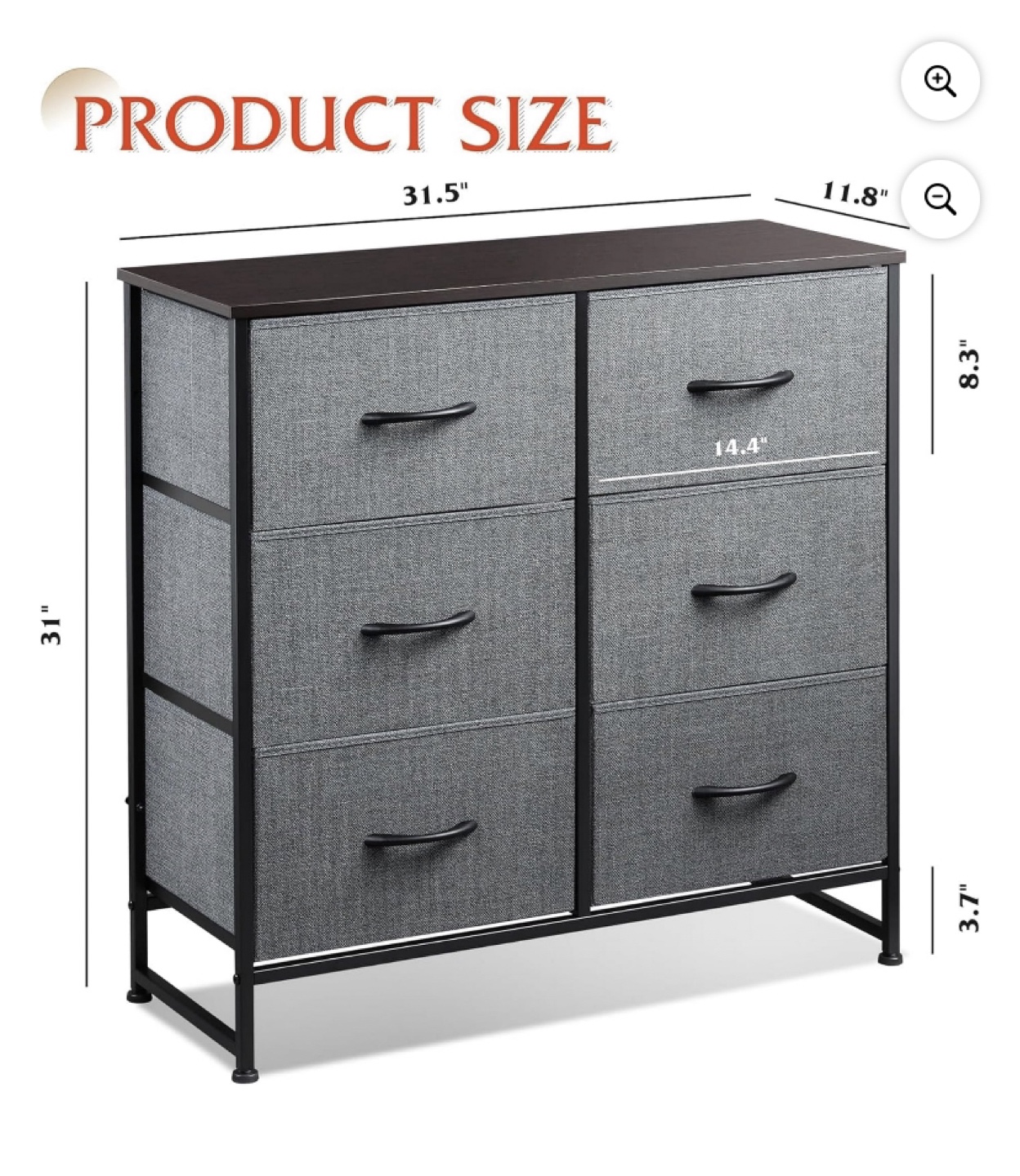 6-Drawer Fabric Chest of Drawers, Dark Gray - photo 3