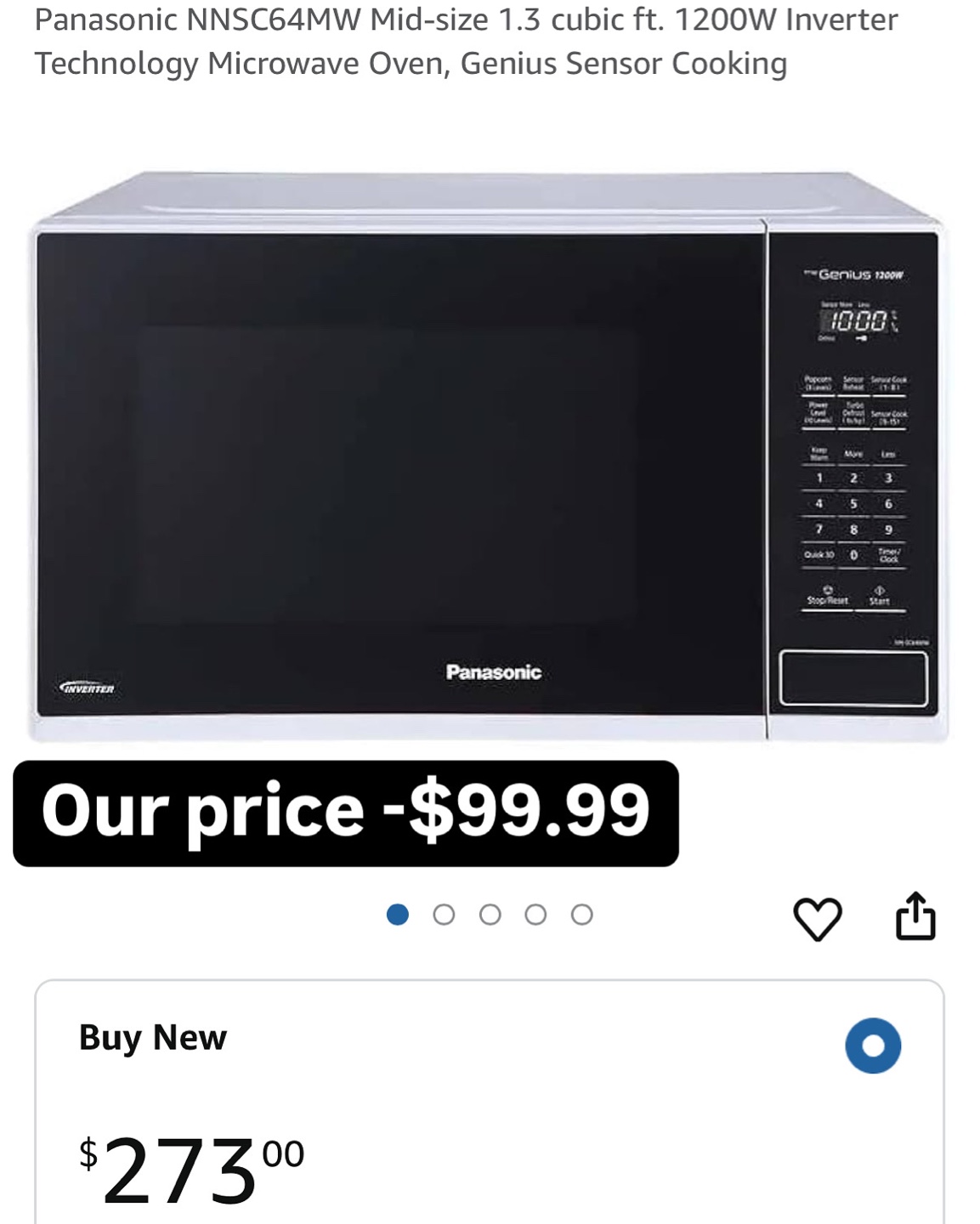 Panasonic NNSC64MW 1.3 cu ft Microwave Oven