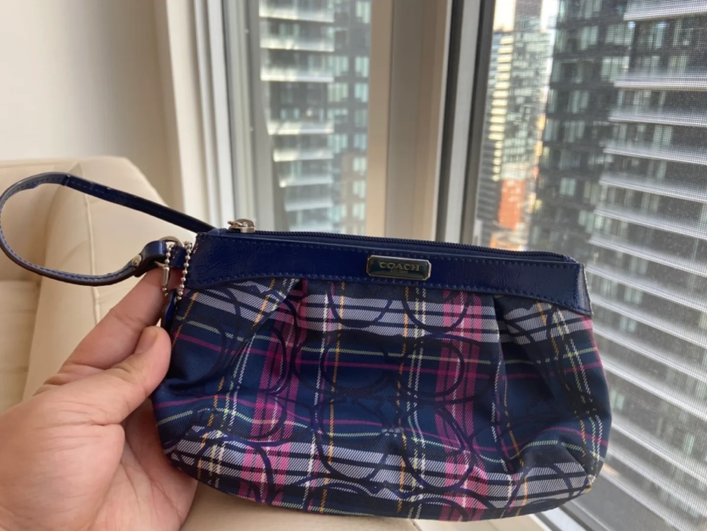 Coach Wristlet, Plaid Pattern, Blue and Pink image indicator(4)
