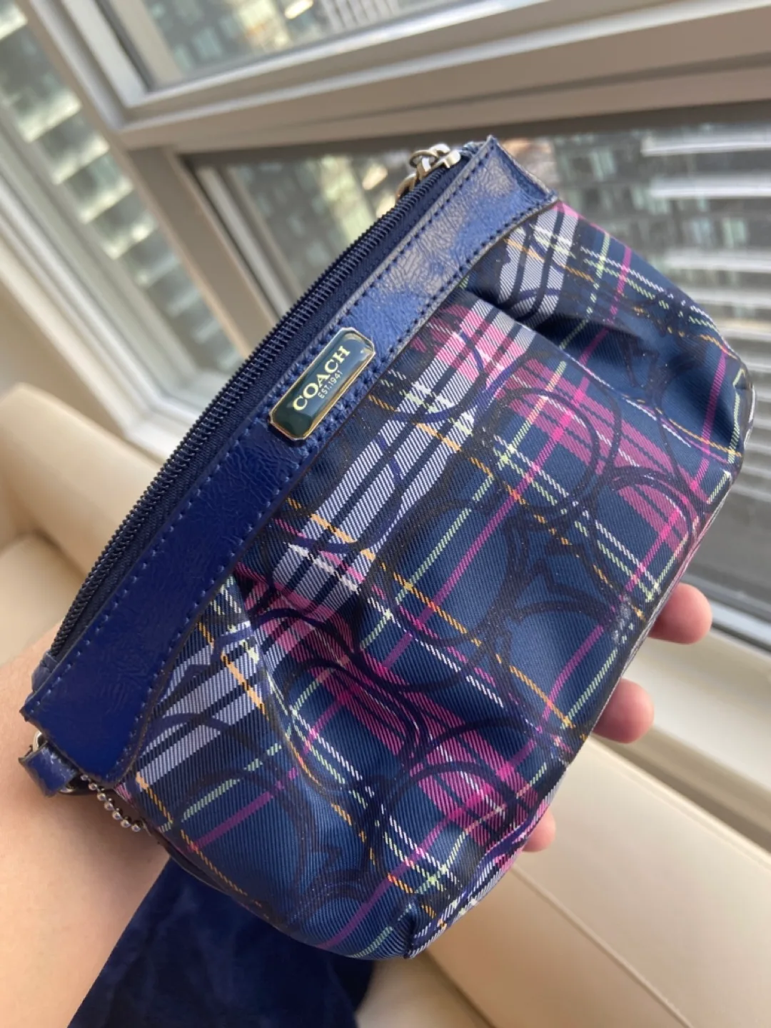 Coach Wristlet, Plaid Pattern, Blue and Pink image indicator(3)