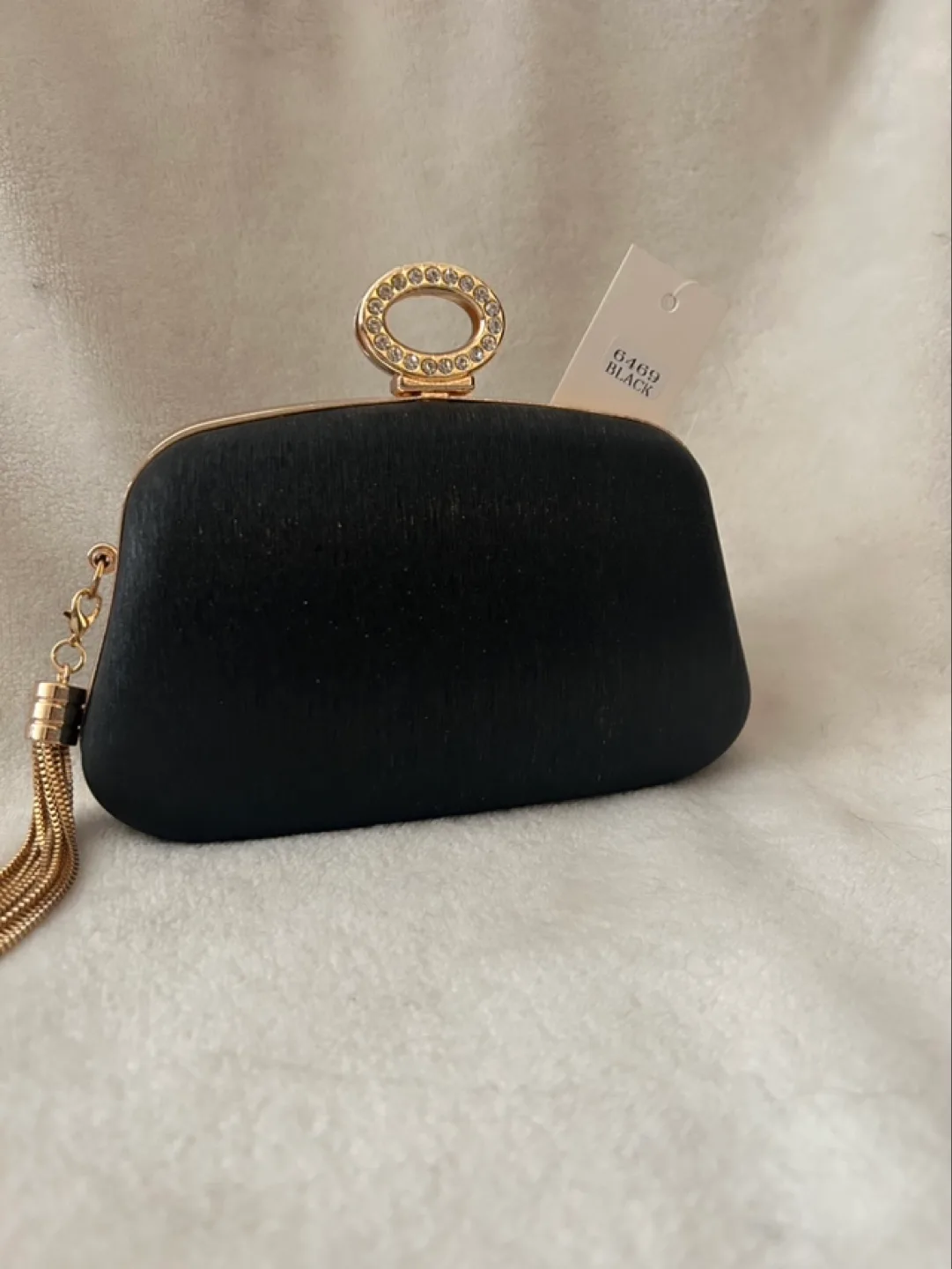 Elegant Black Evening Clutch with Rhinestone Detail 💚 image indicator(4)