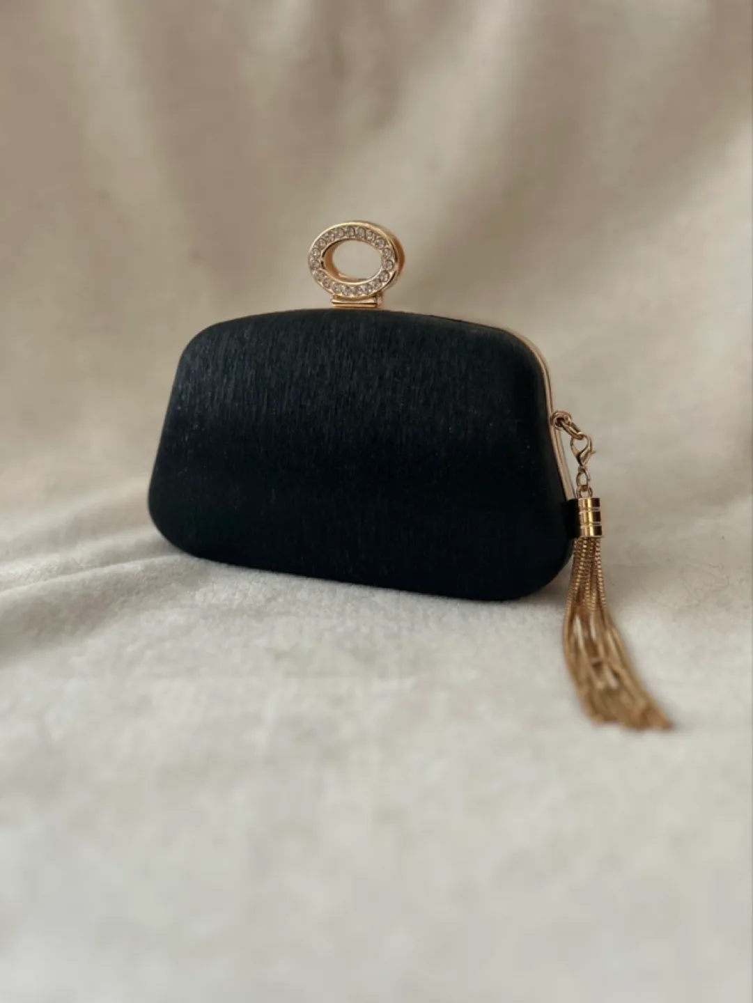 Elegant Black Evening Clutch with Rhinestone Detail 💚 image indicator(3)