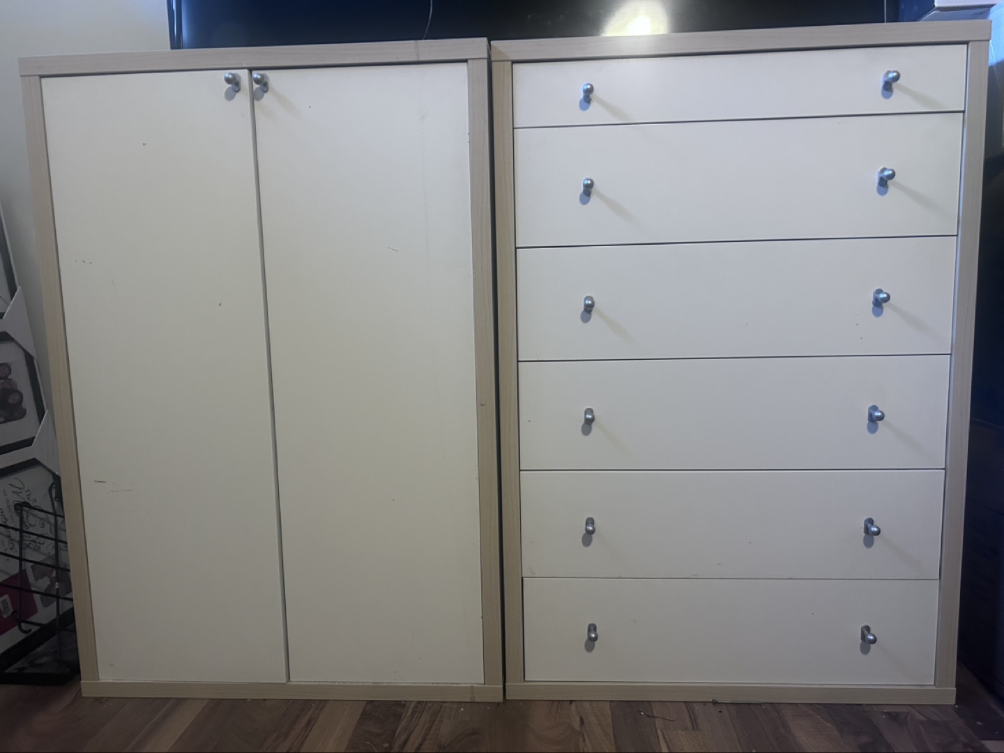 White Wardrobe and 5-Drawer Chest