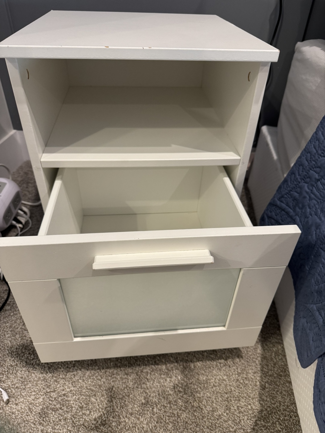 White Nightstand with Drawer and Shelf