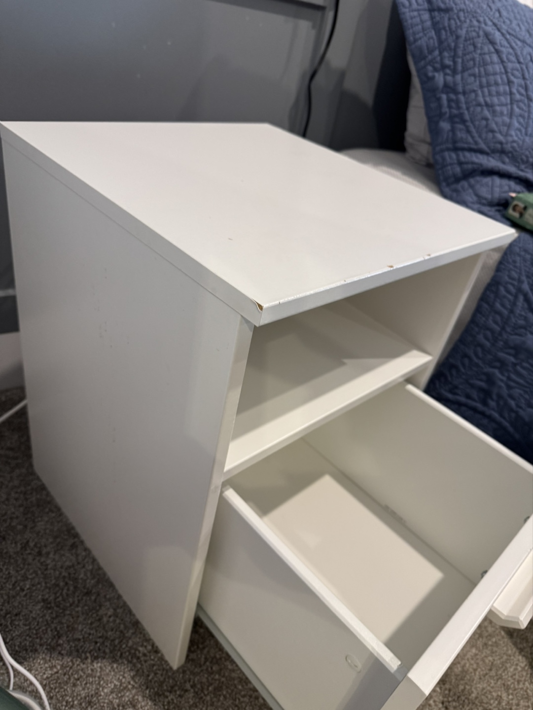 White Nightstand with Drawer and Shelf - photo 4