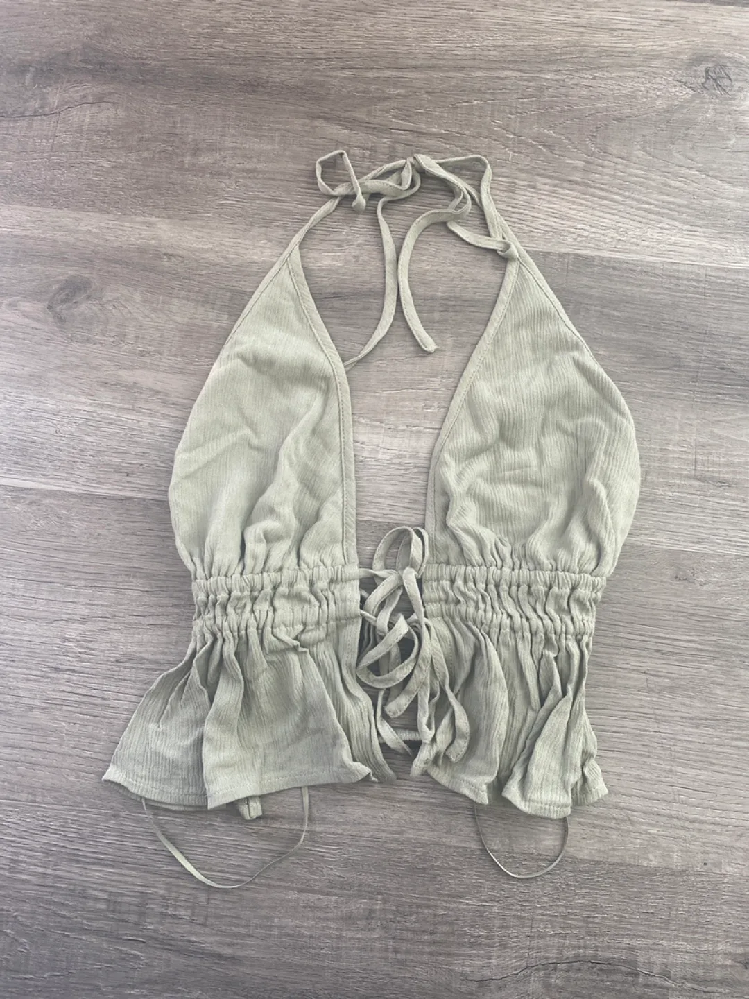 Sage Green Halter Neck Crop Top thumbnail