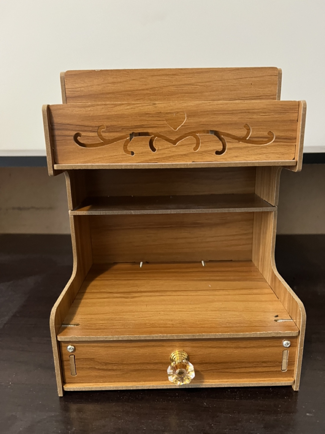 Small Wooden Organizer with Drawer and Shelves