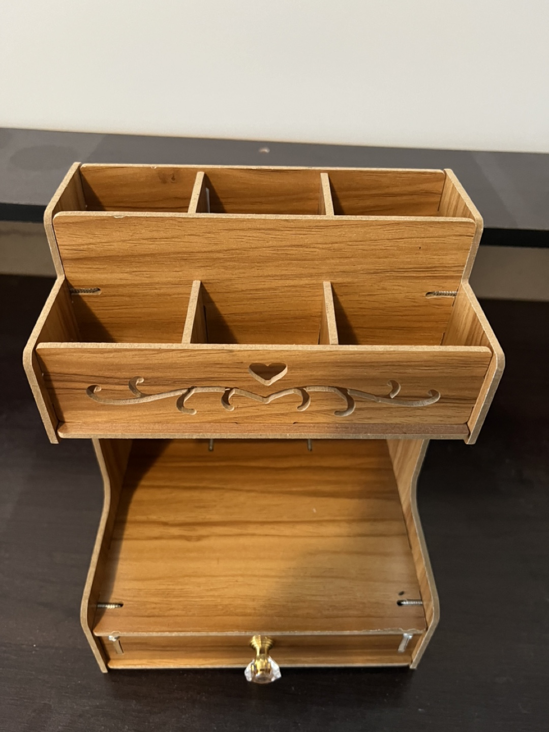 Small Wooden Organizer with Drawer and Shelves - photo 2