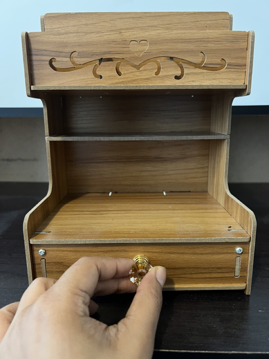Small Wooden Organizer with Drawer and Shelves - photo 4