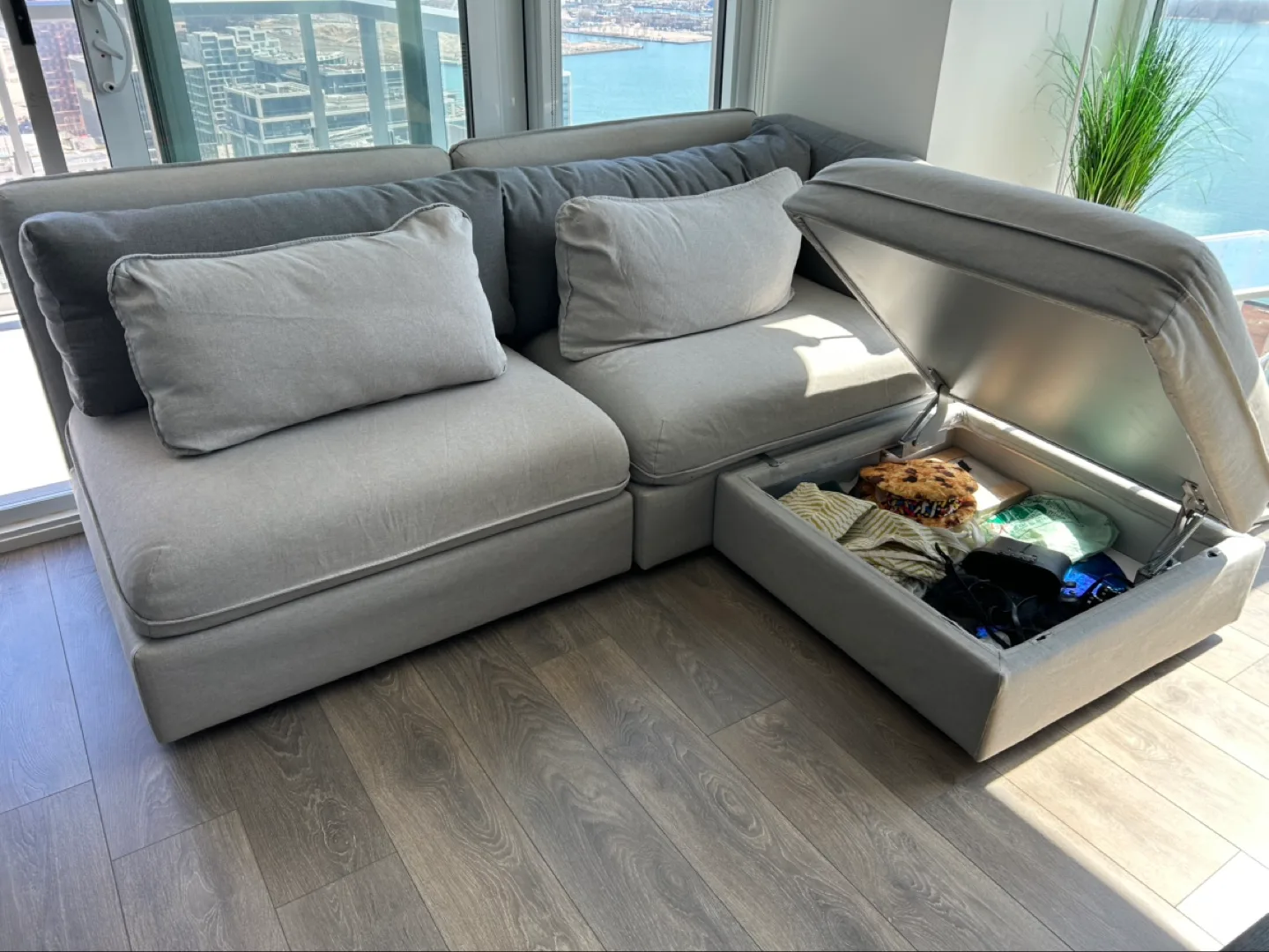 Grey Modular Sectional Sofa with Storage Ottoman image indicator(2)