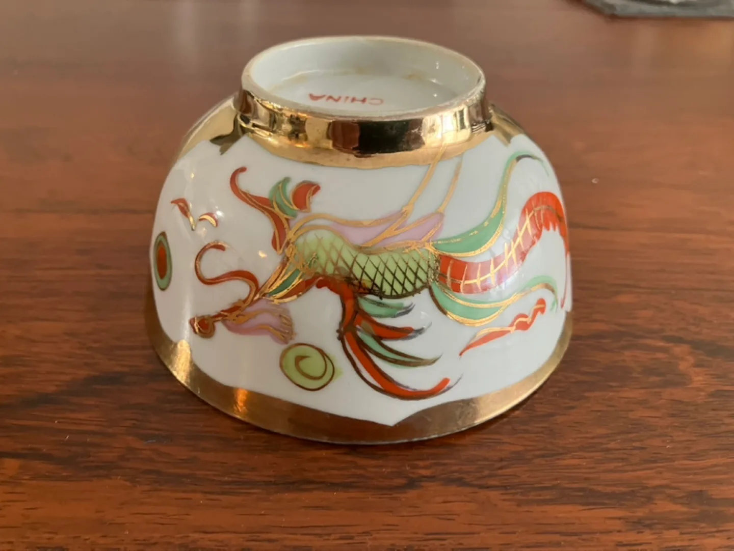 Vintage Chinese Porcelain Bowl with Dragon Design image indicator(2)