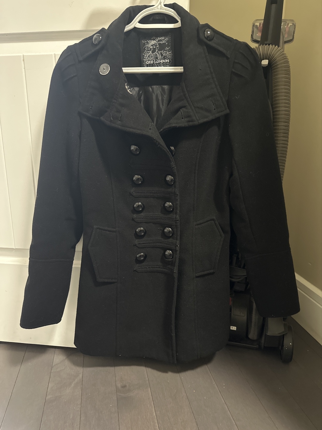 QED London Black Peacoat - Size 8