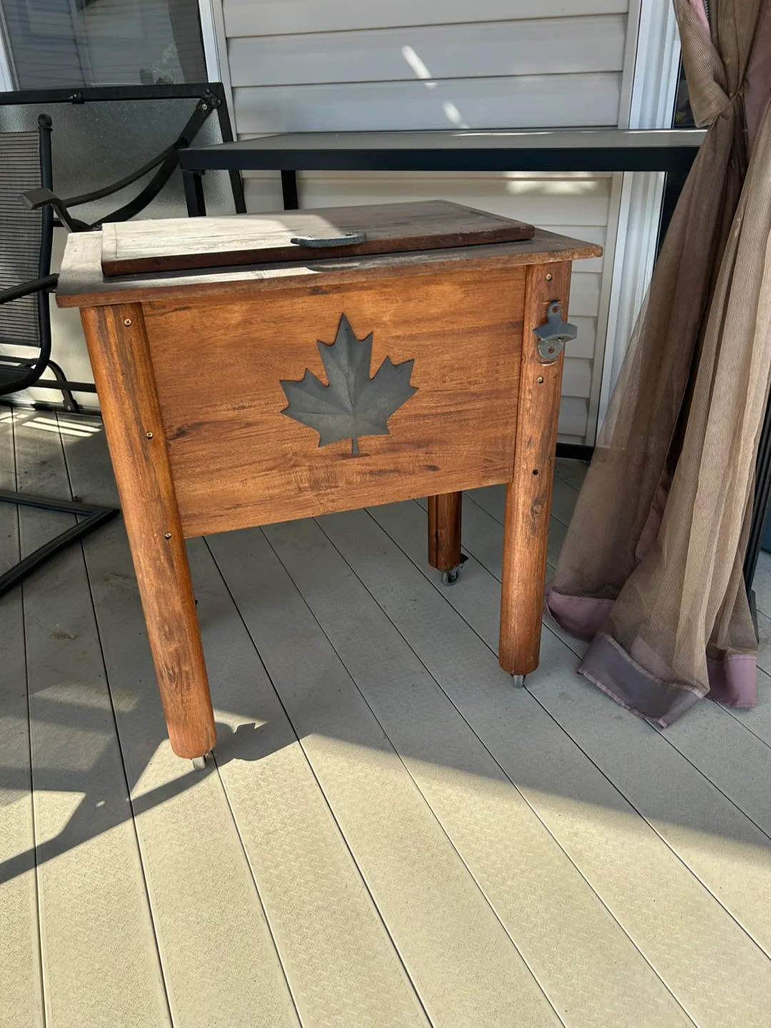 Rustic Wooden Cooler on Wheels thumbnail
