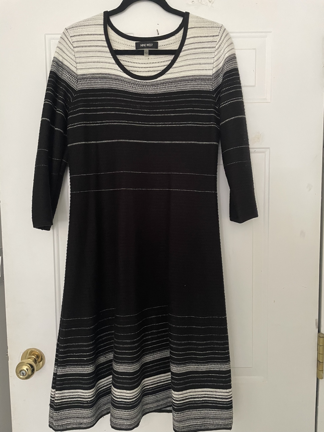 Nine West Collection Women's Black and White Striped Knit Dress