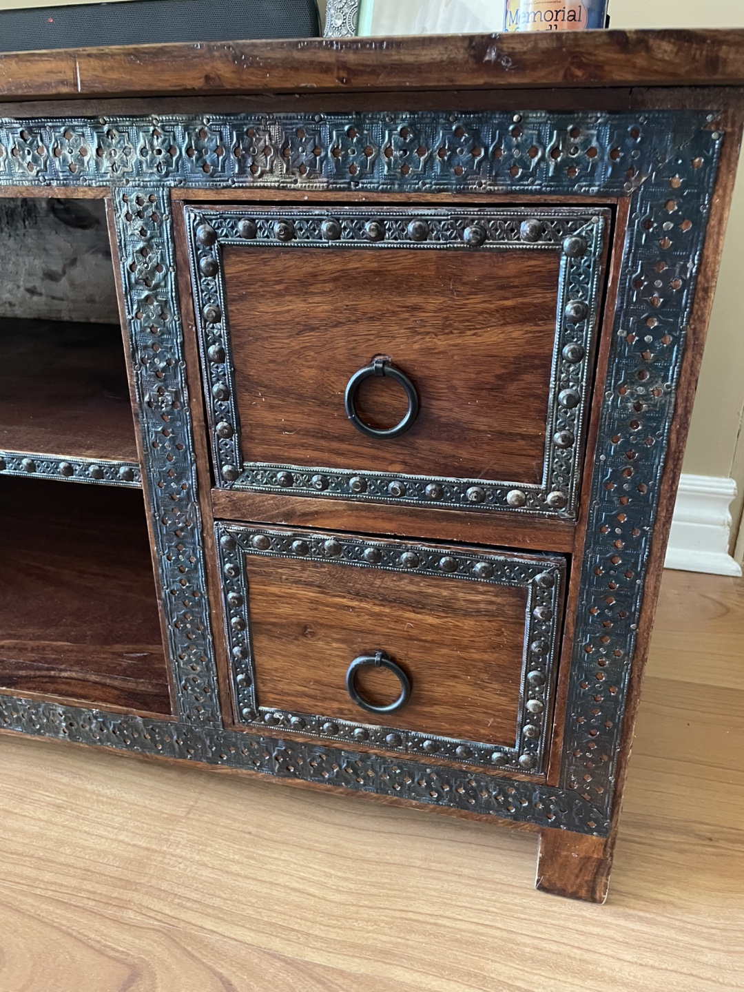 Wooden TV Stand with Metal Accents - photo 2