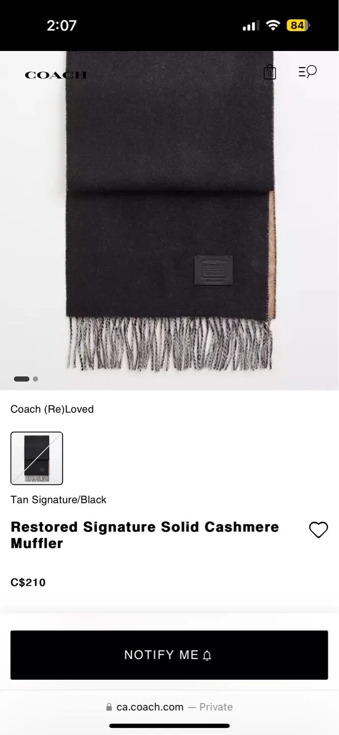 BNWT Coach 100% Cashmere Scarf Double Sided Signature image indicator(5)
