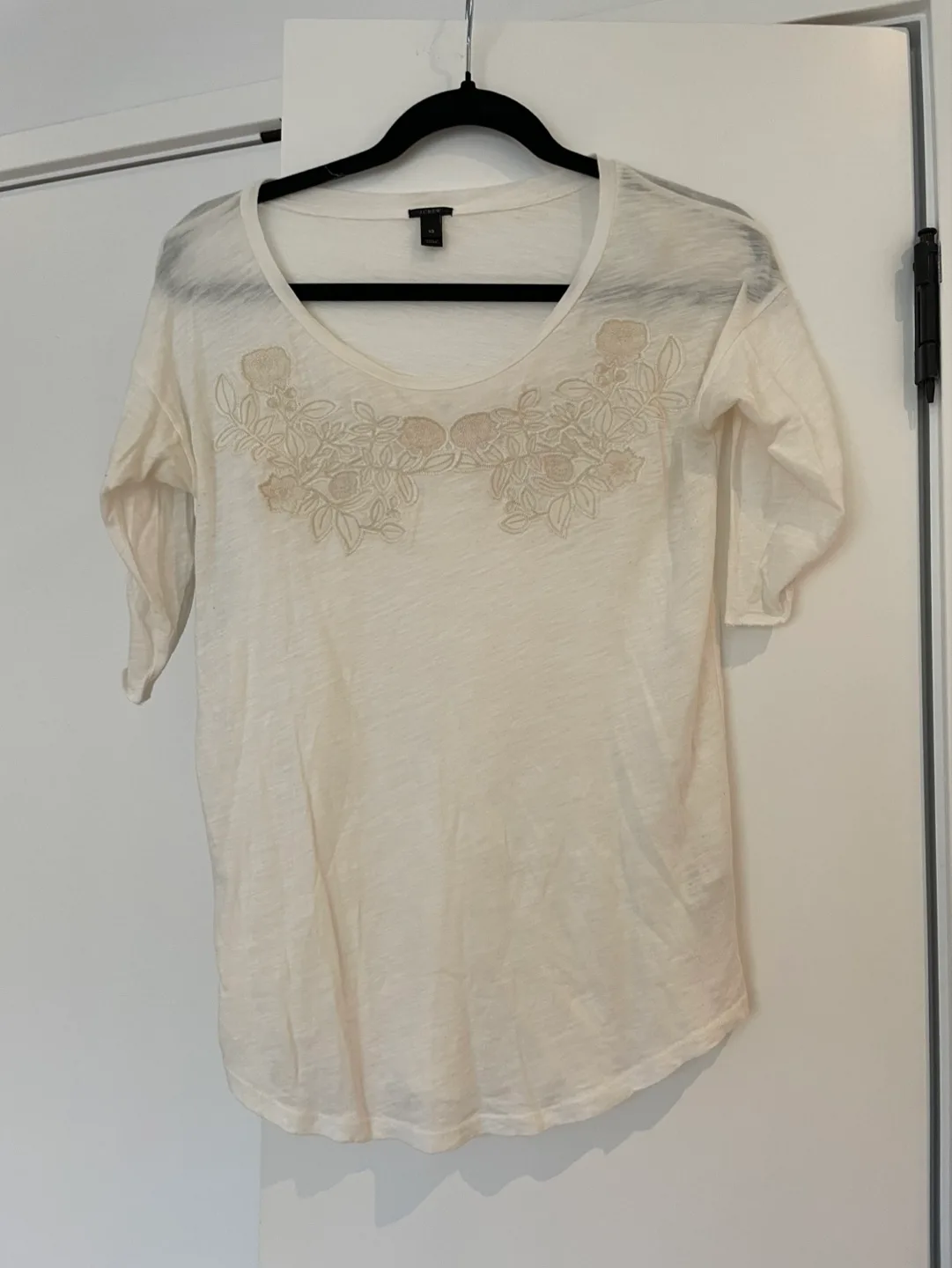 J.Crew White Embroidered Top, Size XS thumbnail