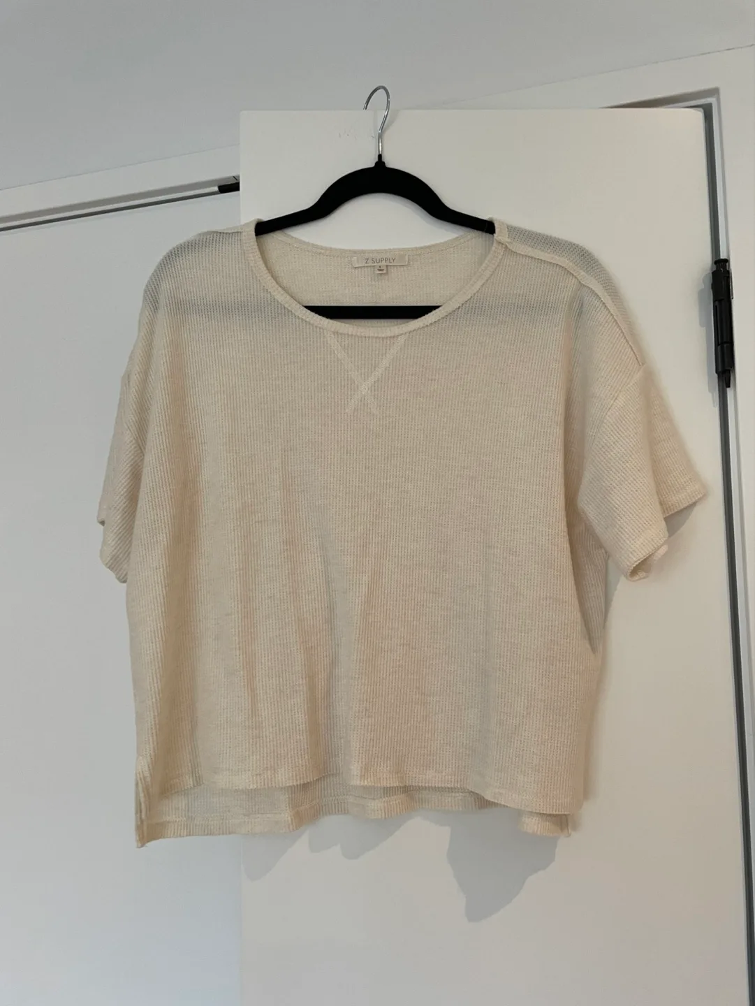 Z Supply Cream Waffle Knit Short Sleeve Crop Top thumbnail