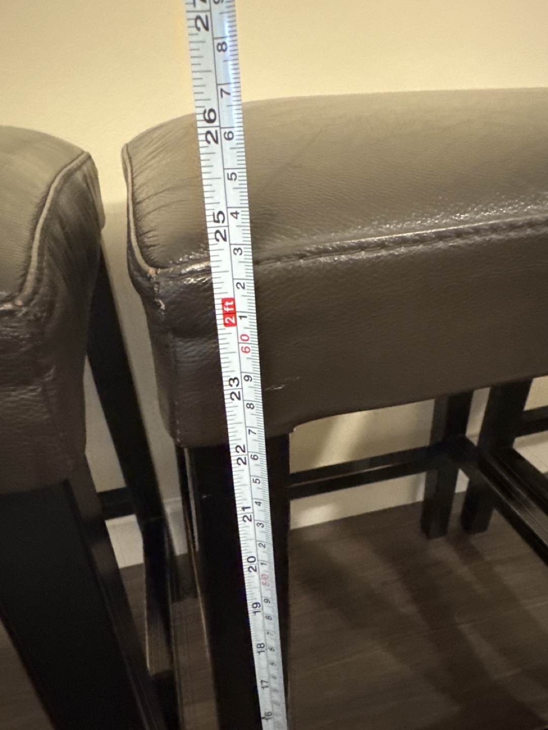 Three Brown Leather Bar Stools - photo 3