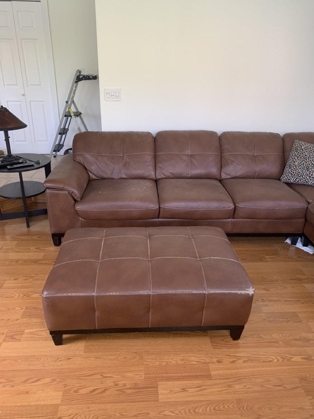 Brown Leather Sectional Sofa with Ottoman