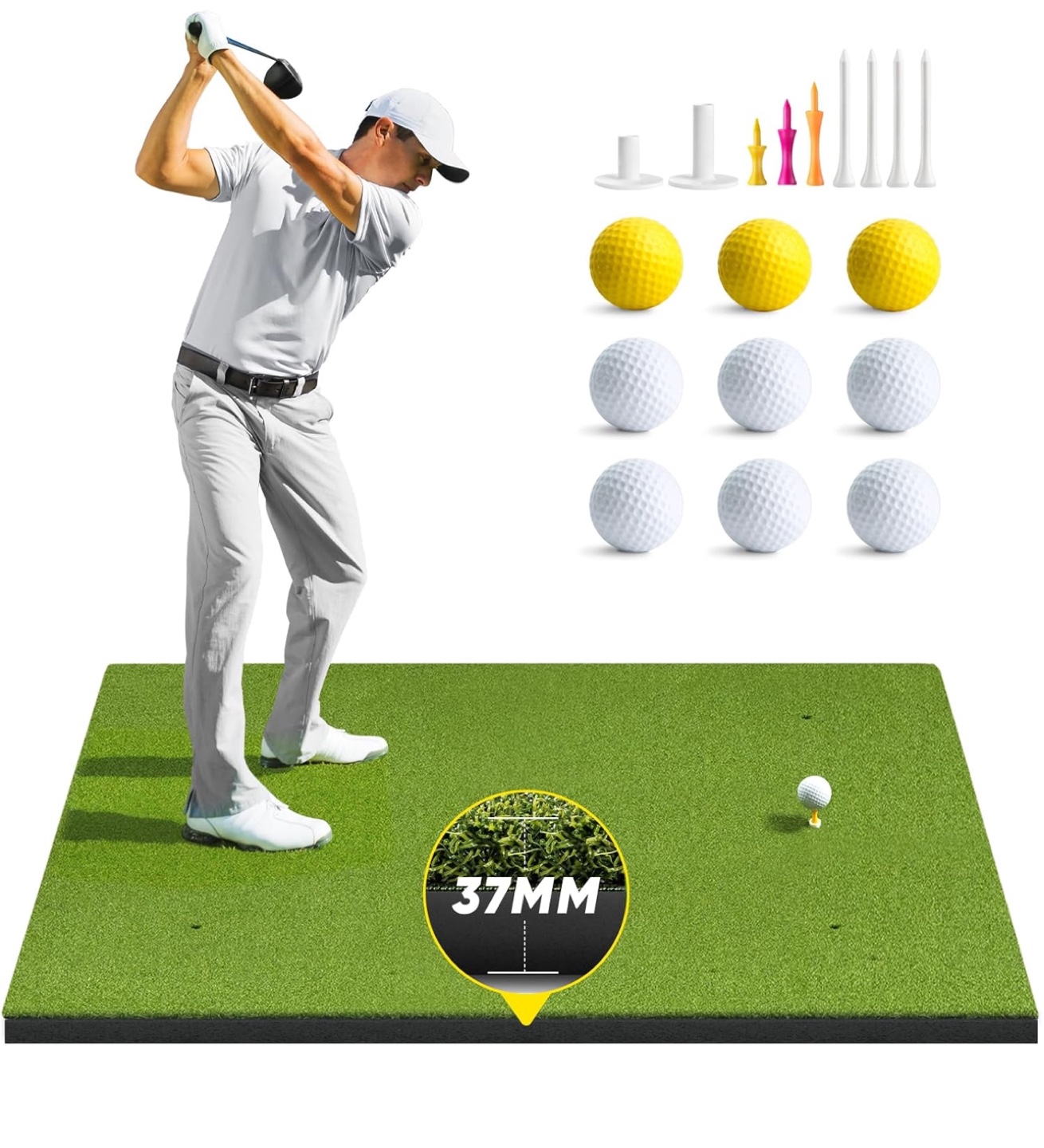 Golf Practice Mat with Balls and Tees