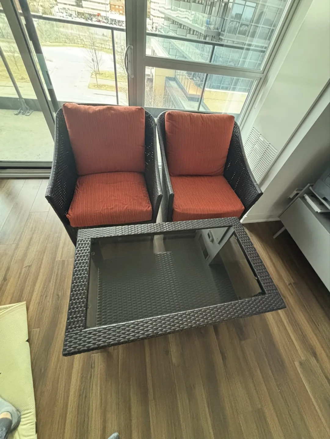 Wicker Patio Set with Two Chairs and Coffee Table thumbnail
