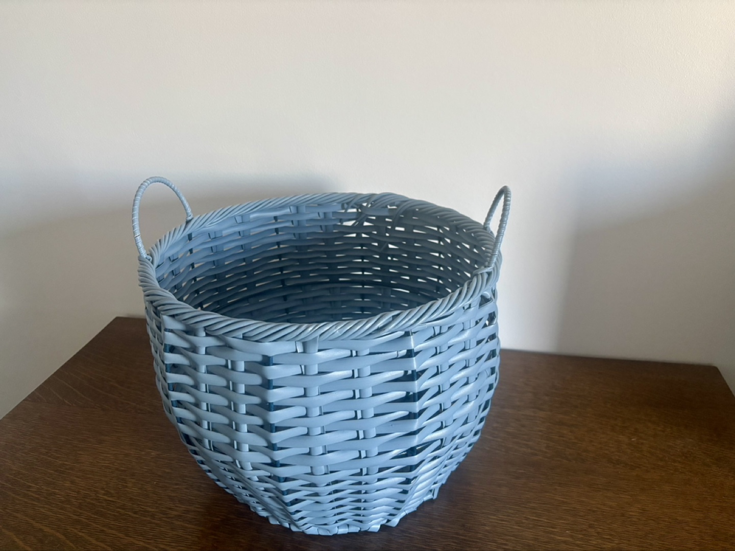 Large Blue Woven Basket with Handles
