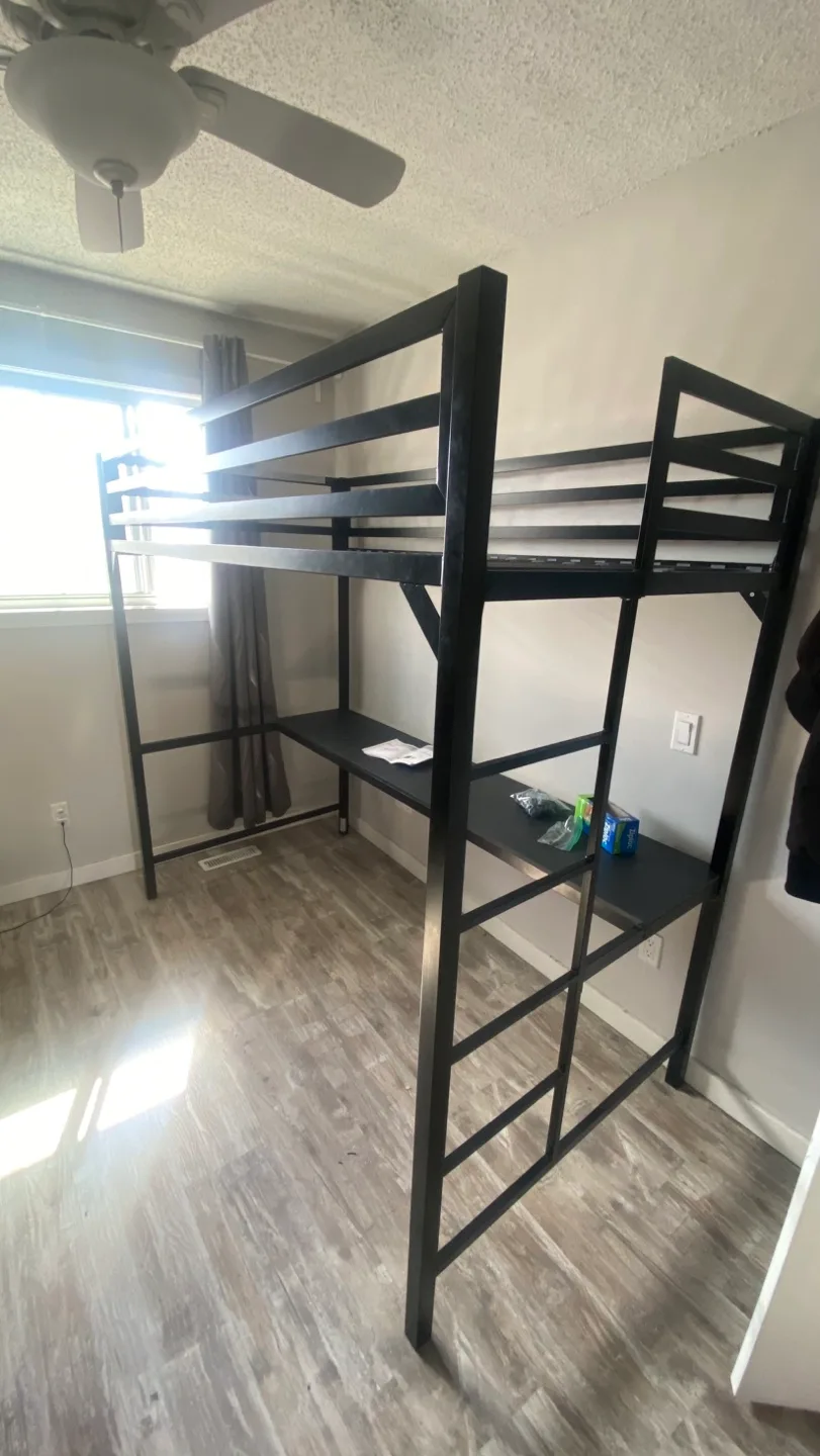 Black Metal Loft Bed with Built-in Desk