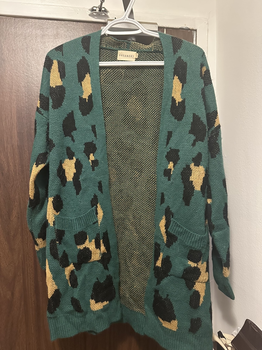 Green Leopard Print Cardigan Sweater