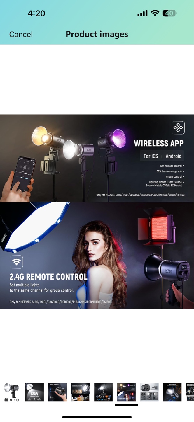 Neewer MS60 65W COB LED Video Light with Wireless App Control - photo 5