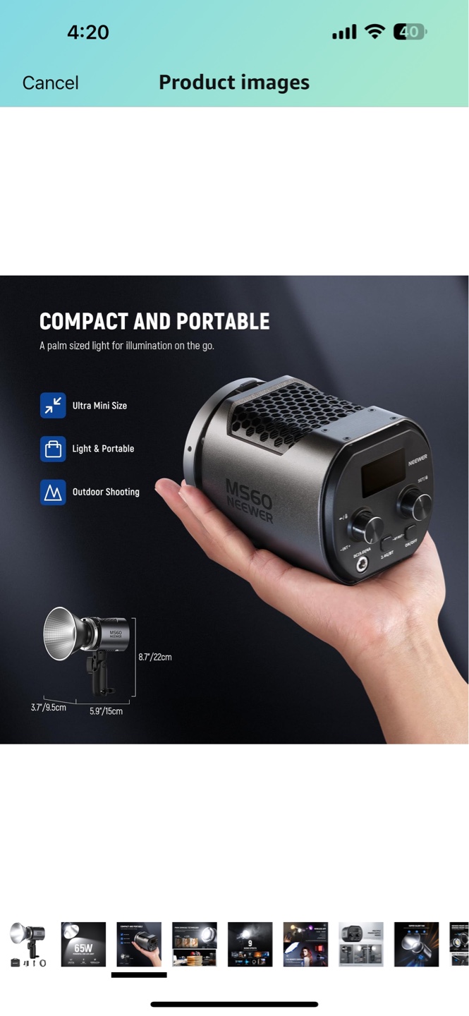 Neewer MS60 65W COB LED Video Light with Wireless App Control - photo 3