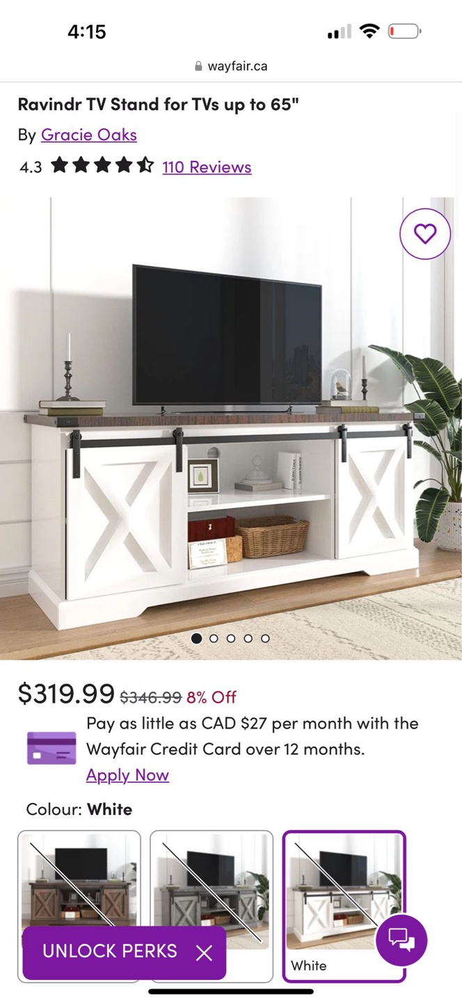 Ravindr TV Stand - White - Farmhouse Style - Holds TVs up to 65"
