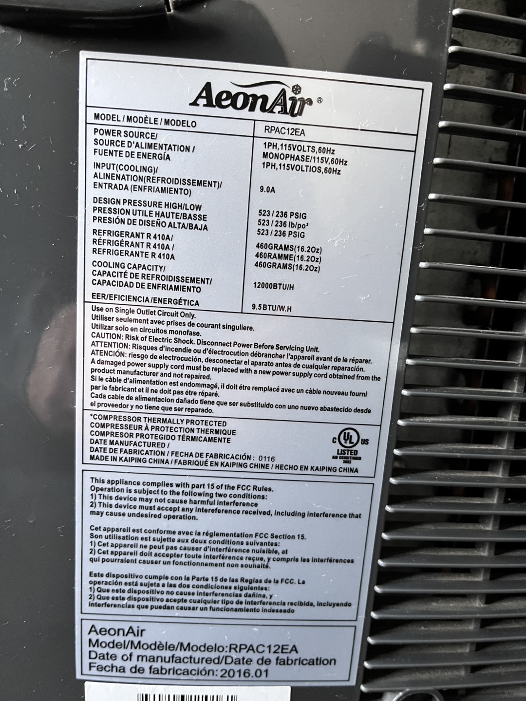 AeonAir Portable Air Conditioner with Exhaust Hose - photo 4