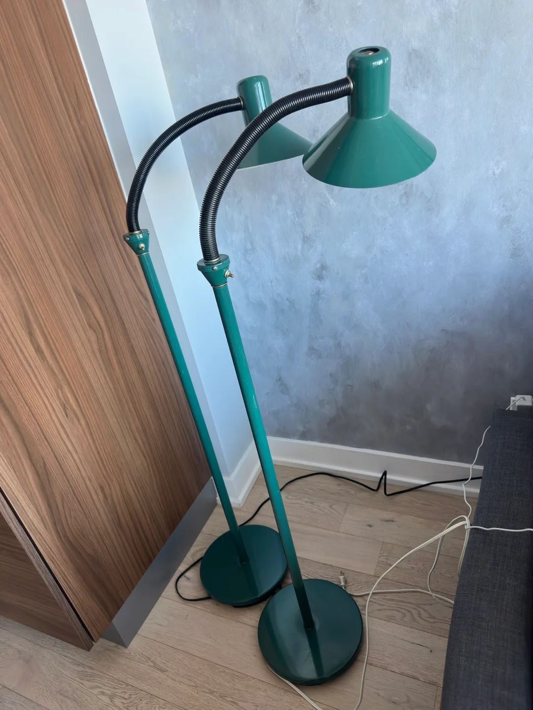 Pair of Vintage Green Floor Lamps - 2 Govee smart bulbs included thumbnail