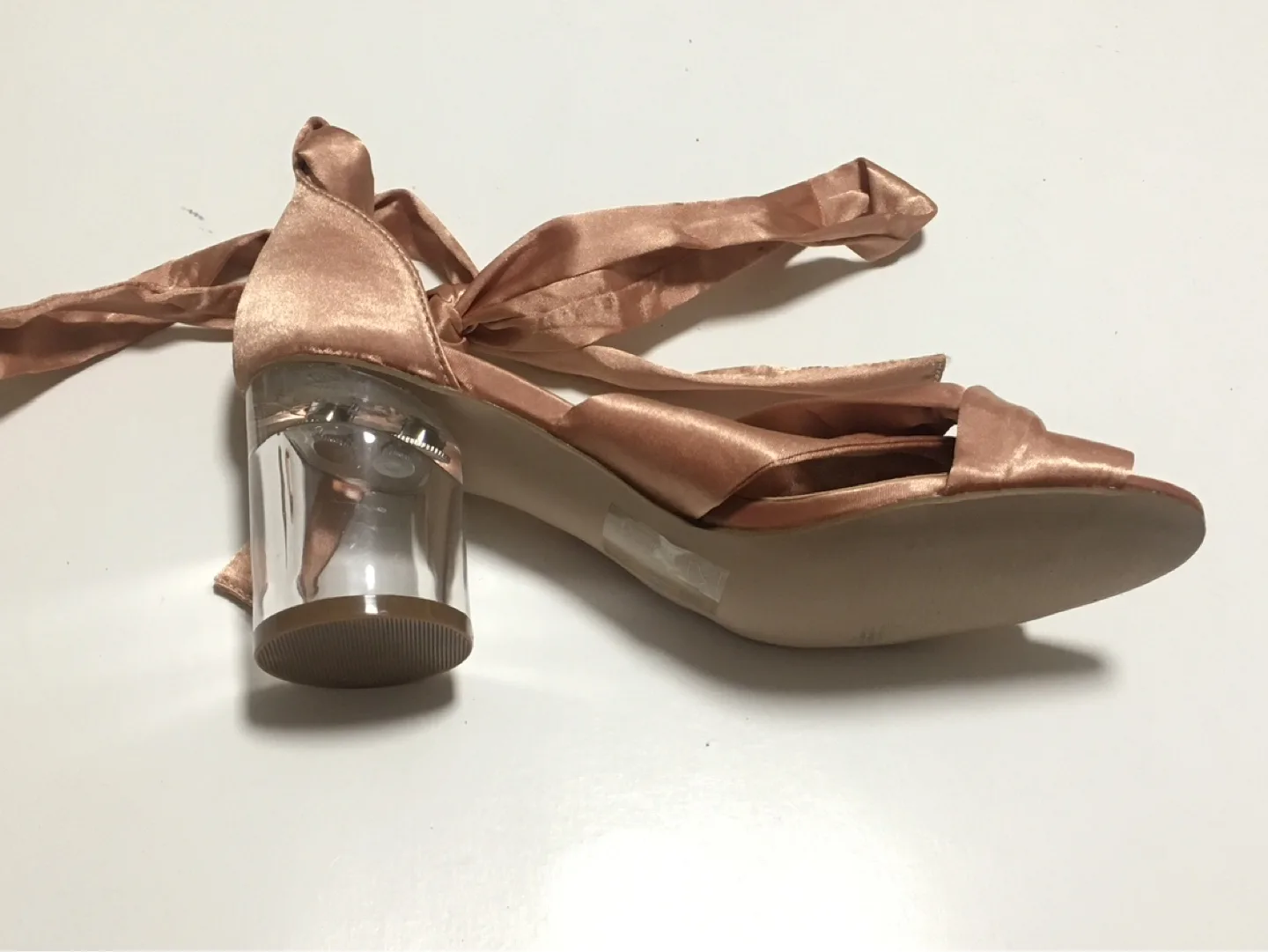 💚 Outdoor ASOS New Never Worn Rose Gold Satin Tie-Up Heels Party image indicator(2)