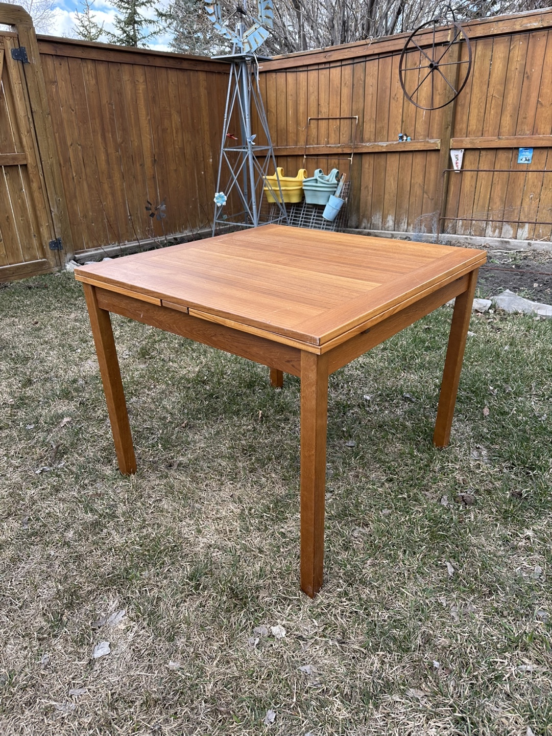 Mid-Century Modern Teak Square Extending Dining Table