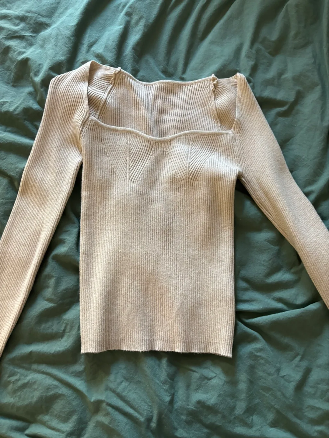 Cream-coloured Square Neck Knit Sweater thumbnail