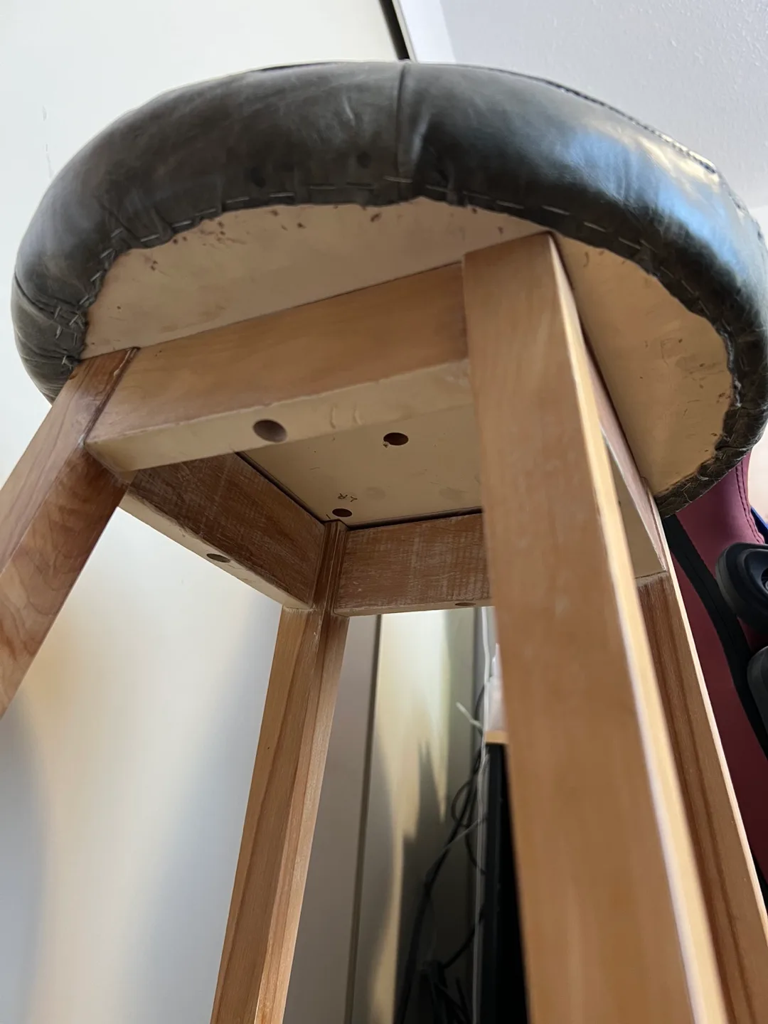 1 Wooden Bar Stool with Ash Green Leather Seat image indicator(2)