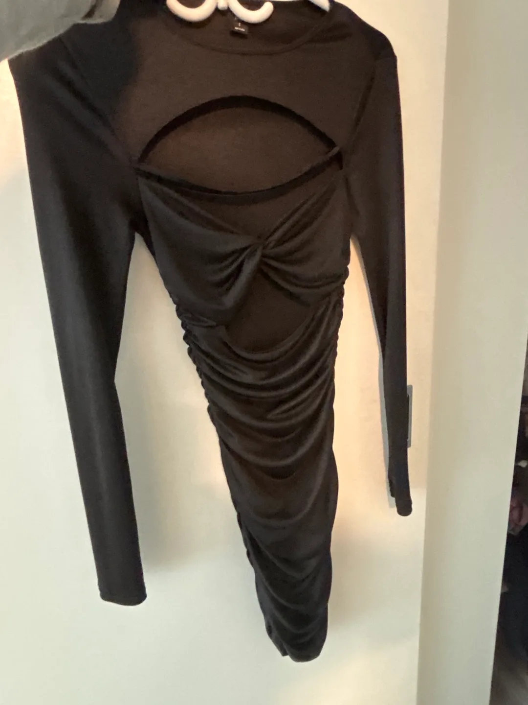Black Ruched Mini Dress with Cutout Detail thumbnail
