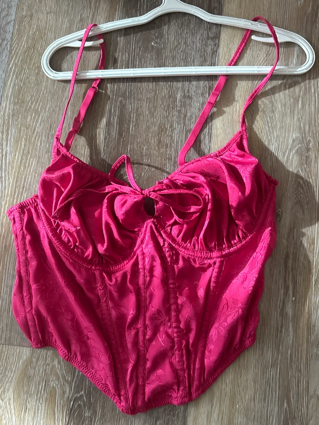 UO Pink Floral Satin Corset Top thumbnail