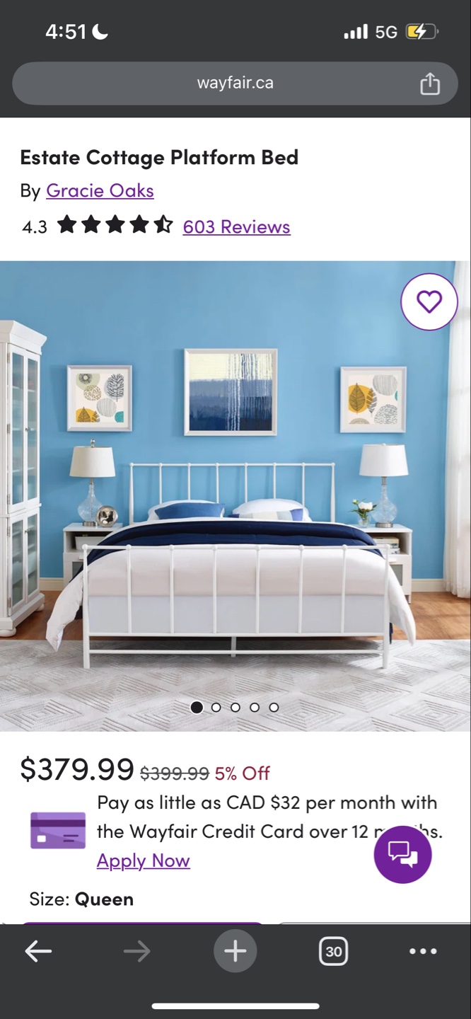 White Metal Queen Bed Frame - photo 2